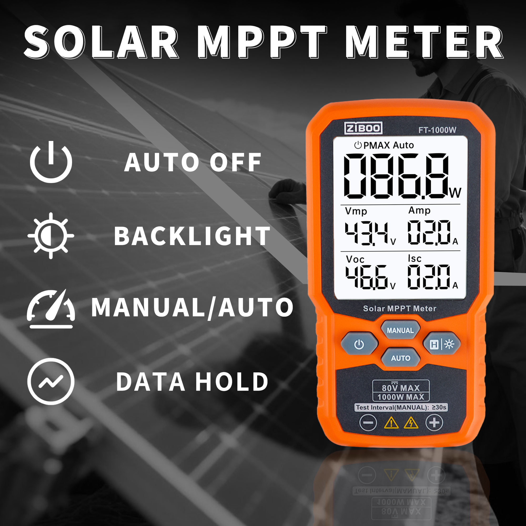 ZIBOO FT-1000W Solar MPPT Mete - đánh giá và giá Energy Monitor Meter